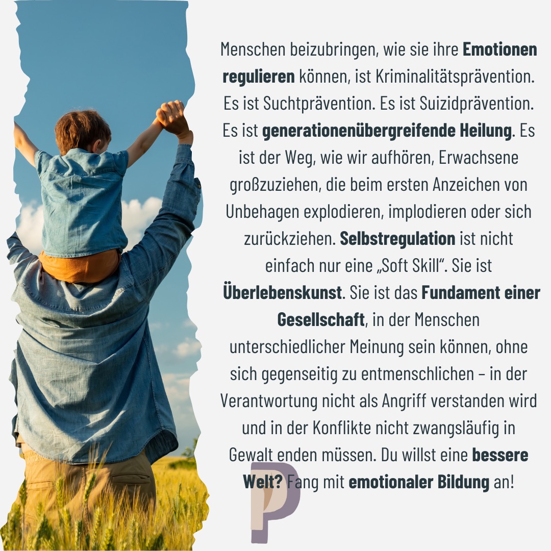 Warum uns unsere Arbeit in der Praxis so wichtig ist? -- Menschen beizubringen, wie sie ihre Emotionen regulieren können, ist Kriminalitätsprävention. Es ist Suchtprävention. Es ist Suizidprävention. Es ist generationenübergreifende Heilung. Es ist der Weg, wie wir aufhören, Erwachsene großzuziehen, die beim ersten Anzeichen von Unbehagen explodieren, implodieren oder sich zurückziehen. Selbstregulation ist nicht einfach nur eine „Soft Skill“. Sie ist Überlebenskunst. Sie ist das Fundament einer Gesellschaft, in der Menschen unterschiedlicher Meinung sein können, ohne sich gegenseitig zu entmenschlichen – in der Verantwortung nicht als Angriff verstanden wird und in der Konflikte nicht zwangsläufig in Gewalt enden müssen. Du willst eine bessere Welt? Fang mit emotionaler Bildung an! #EmotionenRegulieren #GesellschaftVerändern #PräventionStattReaktion
#HeilungBeginntBeiUns #Aufarbeitung #generationentrauma #traumabewältigung
#emotionaleKompetenz #psychischeGesundheit #sozialeKompetenz #lebenlernen #praxis #psychologischeberatung #psychotherapie #koblenz #waldesch